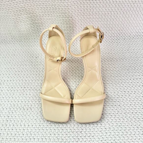 Zara Bone Ivory Squared Toe Single Strap Bloggers Favorite Sandals NWOT 38 - Picture 5 of 11